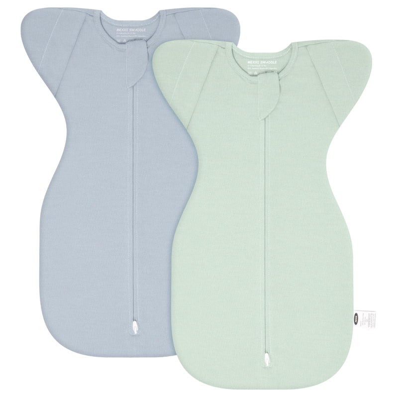 MEXXI Swaddle Baby Sleep Sack With Arms Up 2 Pack Baby Transitional Swaddle with Double Zipper100 Organic Cotton Swaddles for Newborns 05 TOG Pistacho GreenAlice Blue 03 Months - Image 2