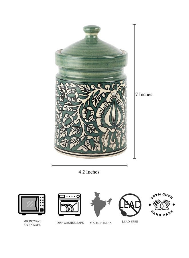 miah decor Miah Décor Handpainted Mughal Art Storage Jar-Green - Image 5