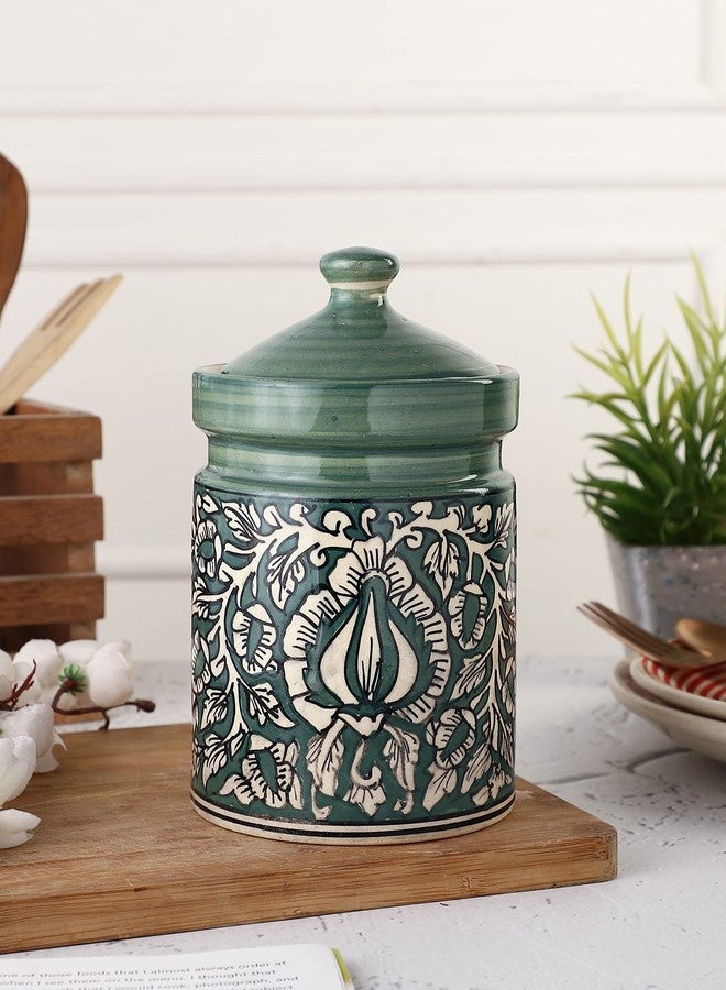 miah decor Miah Décor Handpainted Mughal Art Storage Jar-Green - Image 2