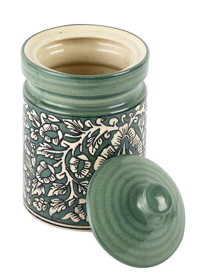 miah decor Miah Décor Handpainted Mughal Art Storage Jar-Green - Image 4