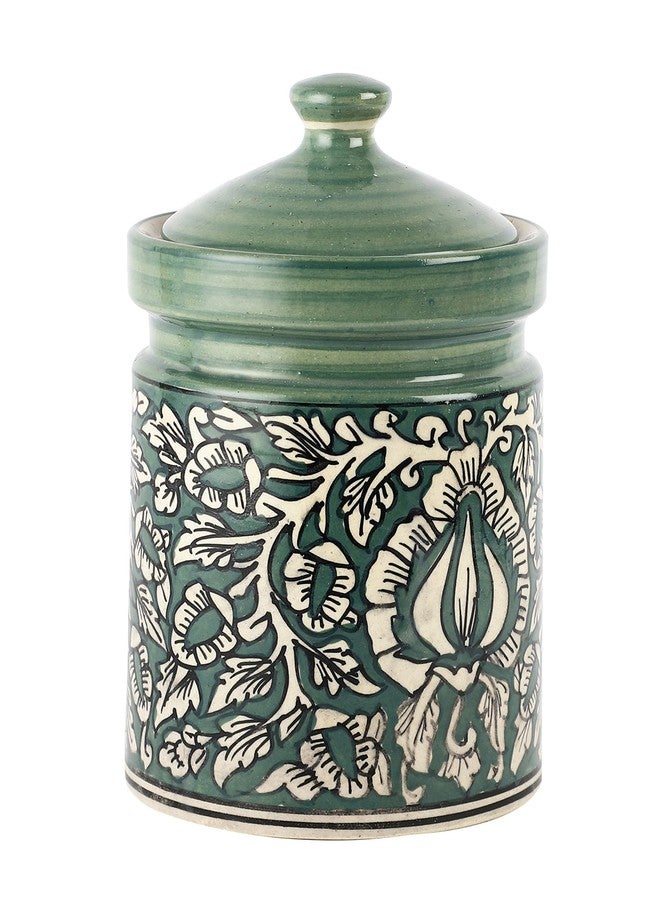 miah decor Miah Décor Handpainted Mughal Art Storage Jar-Green - Image 1
