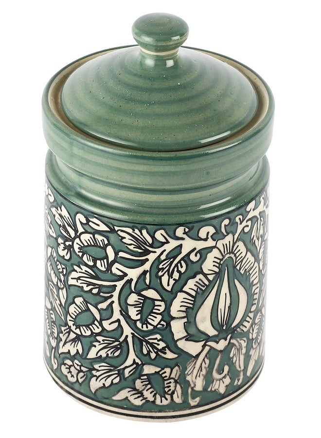 miah decor Miah Décor Handpainted Mughal Art Storage Jar-Green - Image 3