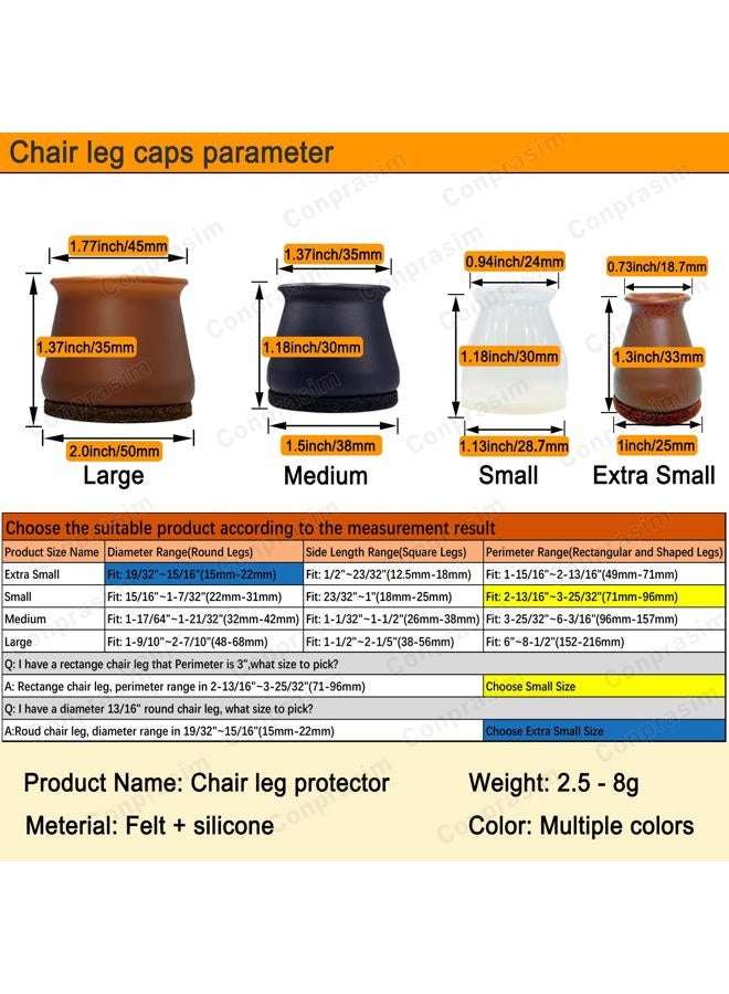 Conprasim Small Fit 15/16”to 1 7/32”Chair Leg Caps Floor Protectors Furniture Leg Feet Protective Cover, Chair Leg Protectors for Hardwood Floors, Silicone Furniture Pads with Felt, Slide No Scratches No Noise - Image 3