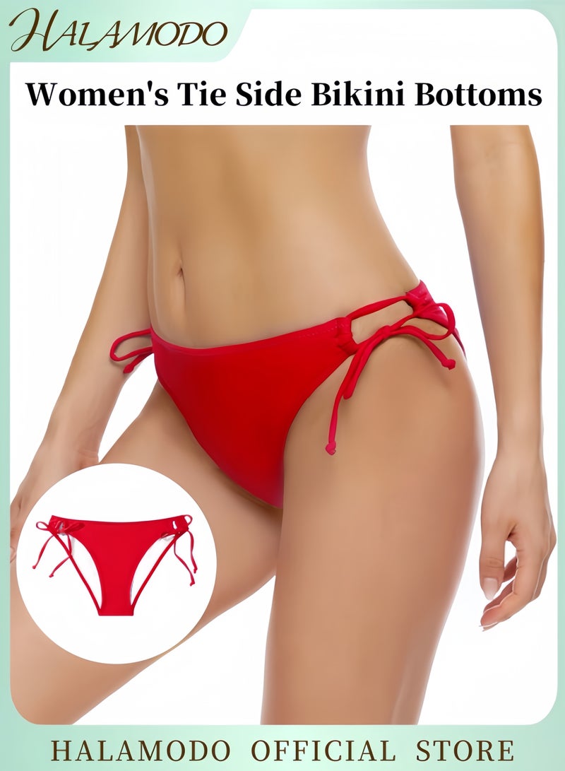 HALAMODO Women's Bikini Bottoms Tie Side Bikini Low Waist Rise String Bathing Suits Full Coverage Swimsuit Bottoms Breathable Swimsuit for Beach & Swimming Pool - Image 1