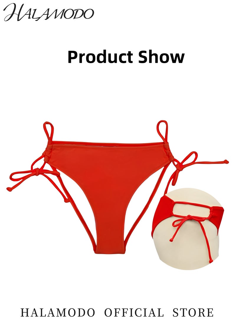 HALAMODO Women's Bikini Bottoms Tie Side Bikini Low Waist Rise String Bathing Suits Full Coverage Swimsuit Bottoms Breathable Swimsuit for Beach & Swimming Pool - Image 2