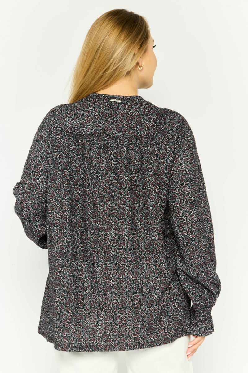 Michael Kors Women Tie Neck Long Sleeve Paisley Blouse, Black/Red  - Image 4