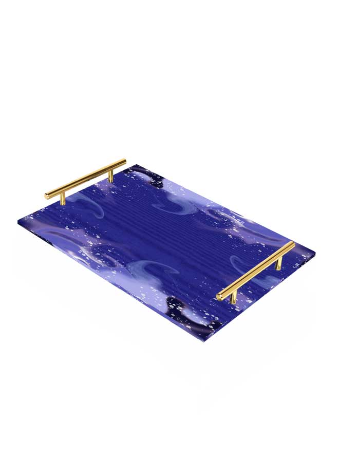 LOWHA Decorative Acrylic Serving Tray with Gold Color Metal Handles Peri Smoke Pattern 24x34cm - Image 1