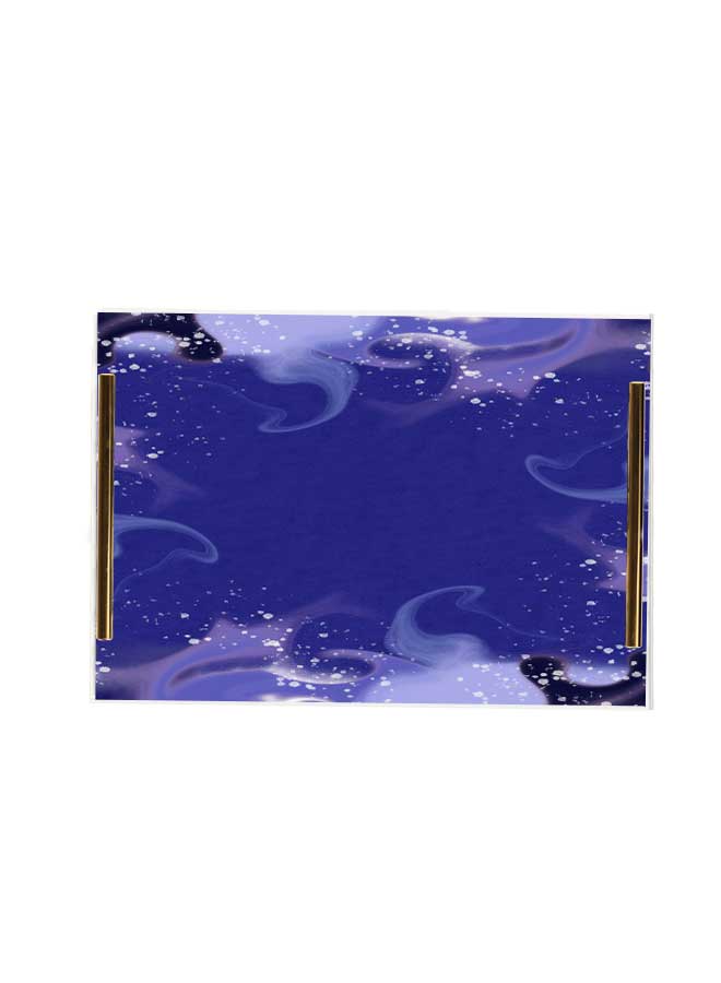 LOWHA Decorative Acrylic Serving Tray with Gold Color Metal Handles Peri Smoke Pattern 24x34cm - Image 2