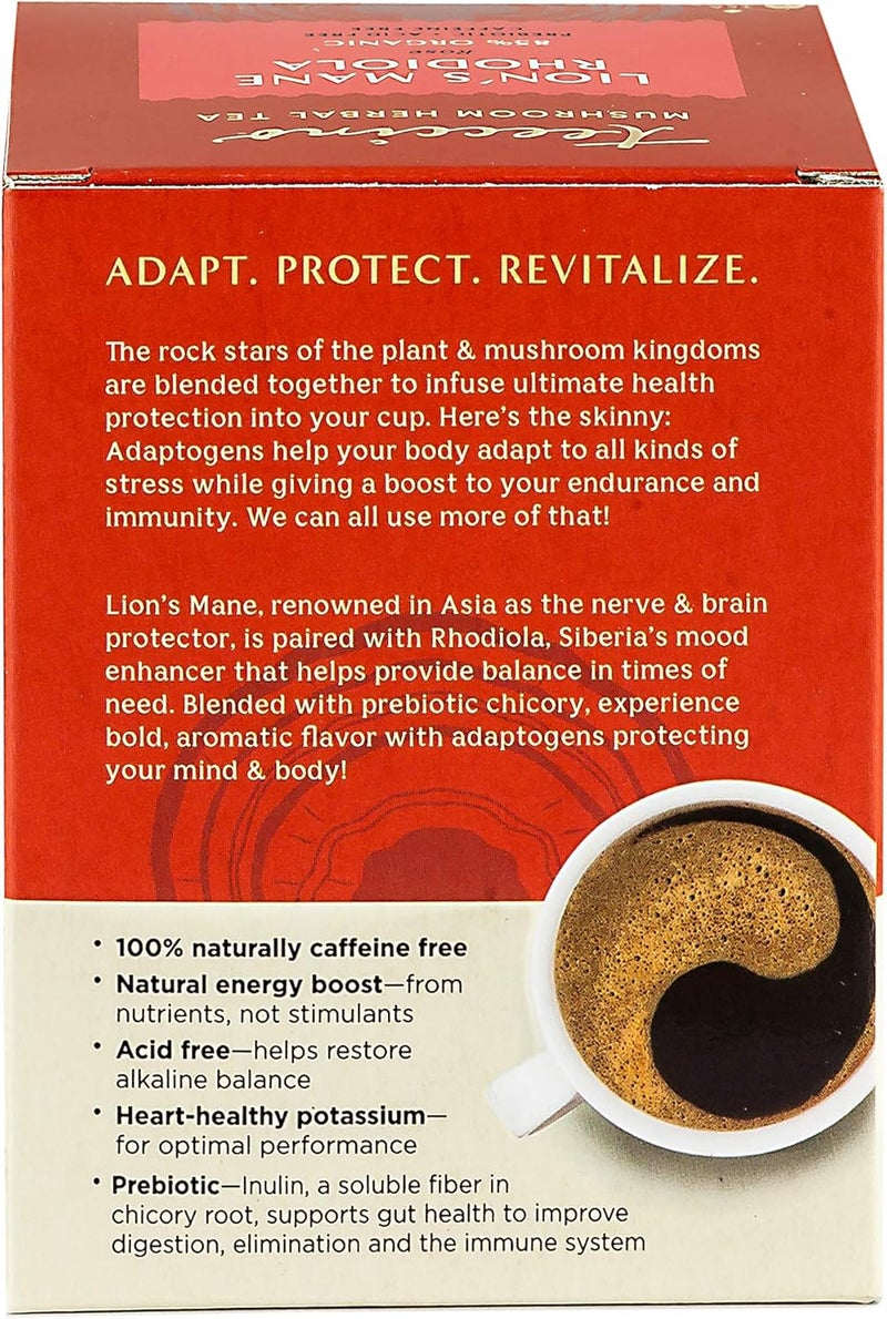 Teeccino Caffeine-Free Mushroom Adaptogenic Herbal Tea - Lion’s Mane Rhodiola - 10 Tea Bags - Image 4