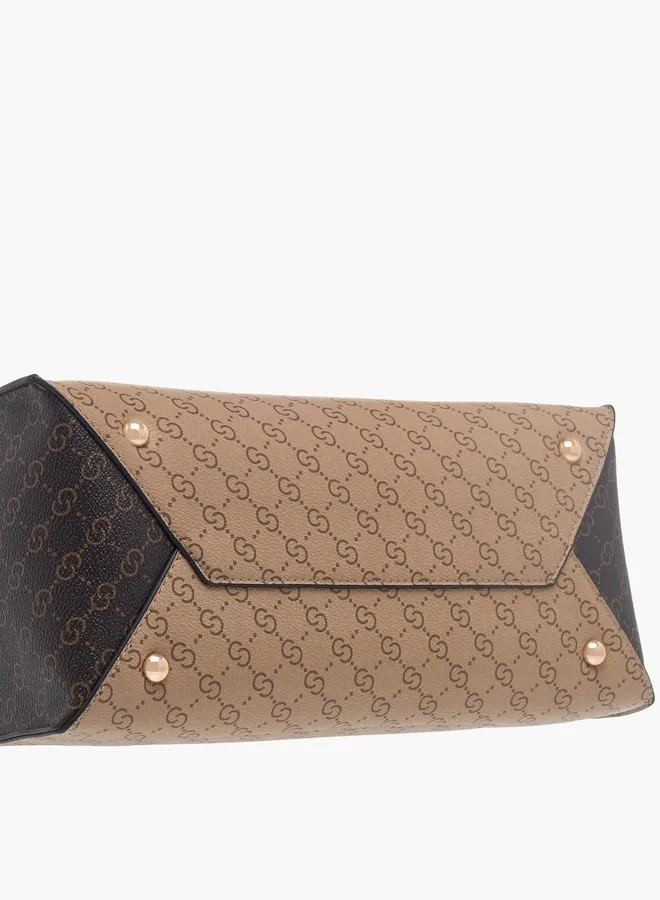 Celeste Womens Monogram Print Tote Bag With Scarf Detail And Zip Closure