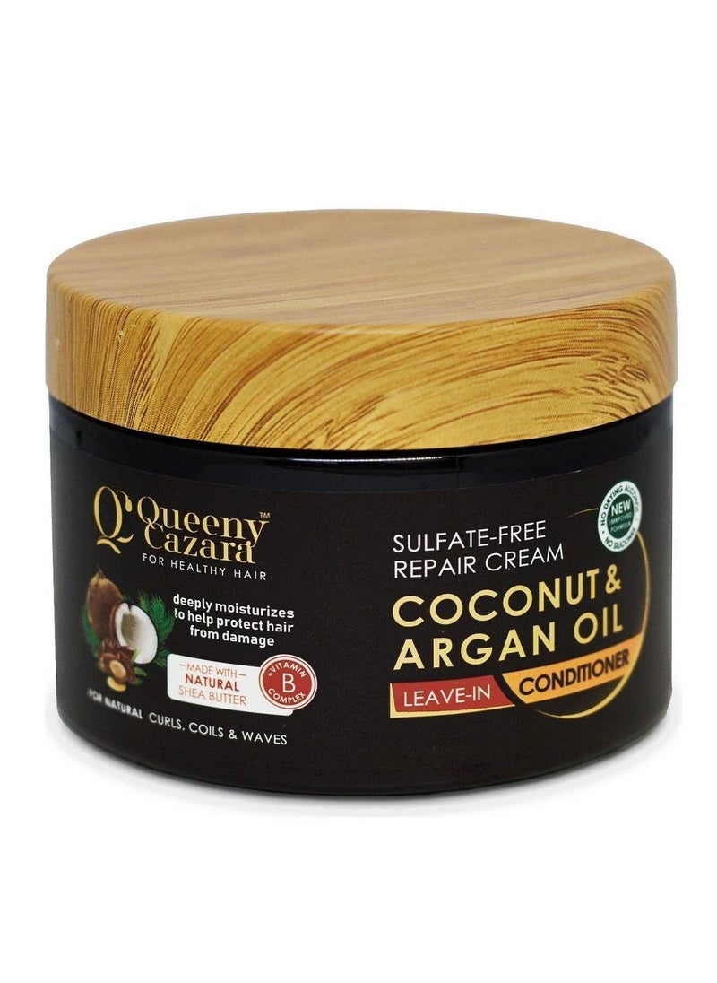 Queeny Cazara - Queeny Cazara Coconut & Argan Oil Leave-In Conditioner – Sulfate-Free Repair Cream for Dry, Curly & Damaged Hair – 300ml | Deep Moisture + Vitamin B Complex - Image 1