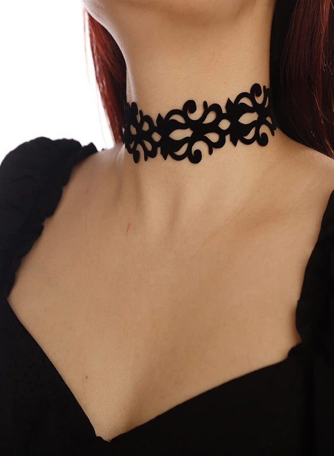 BERYUAN Gothic Black Leather Necklace Gothic Light Necklace for Women Cool Choker Costume Jewelry (BLACK 2) - Image 2