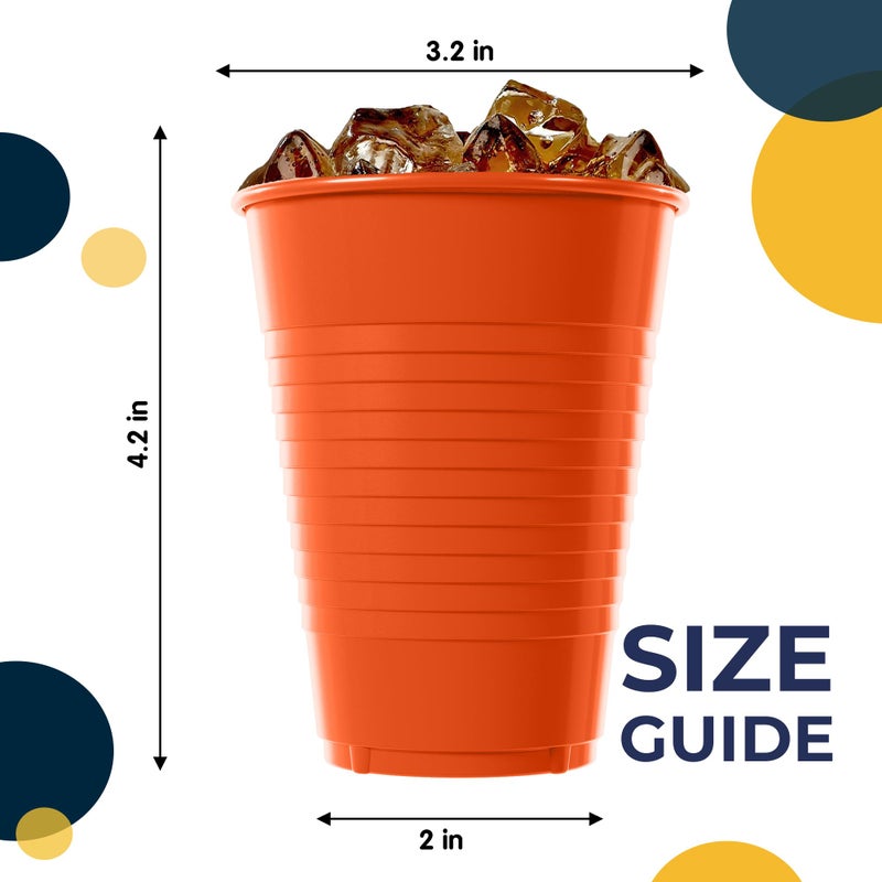 Exquisite 12 oz Orange Plastic Cups For Party 50 Pack | Orange Disposable Cups | Orange Party Cups Disposable | Plastic Party Cups Orange | 12 oz Plastic Cups Disposable | Plastic Drinking Cups - Image 2