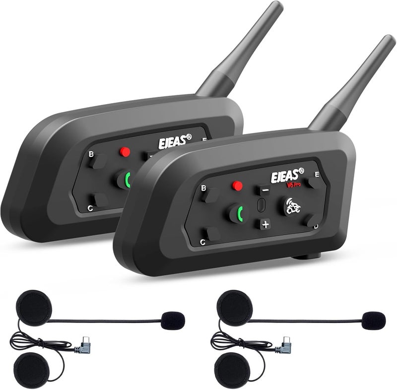 EJEAS V6 Motorcycle Bluetooth Headset, 2 Riders Motorcycle Intercom Helmet Communication System with Noise Reduction and Bluetooth 5.1 for Motorcycling Skiing and Climbing (2 Pack) - Image 1