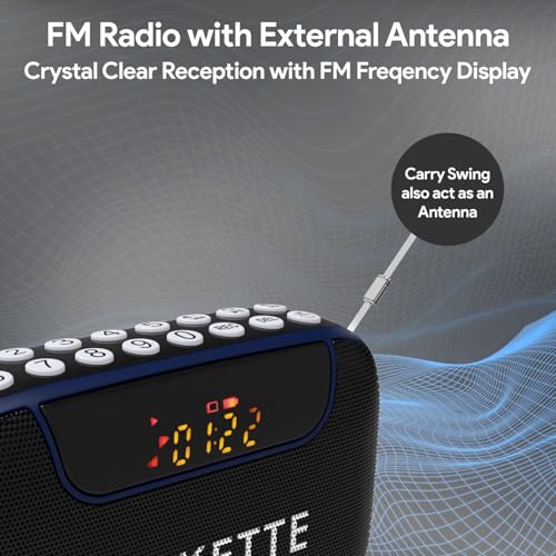 Amkette Pocket Blast 5 in 1 FM Radio with Bluetooth, Powerful Sound, Voice & FM Recording, External Antenna, 7+ Hours Playback, MP3 Player with Number Pad (AUX, SD Card, USB Input) (Blue) - Image 4