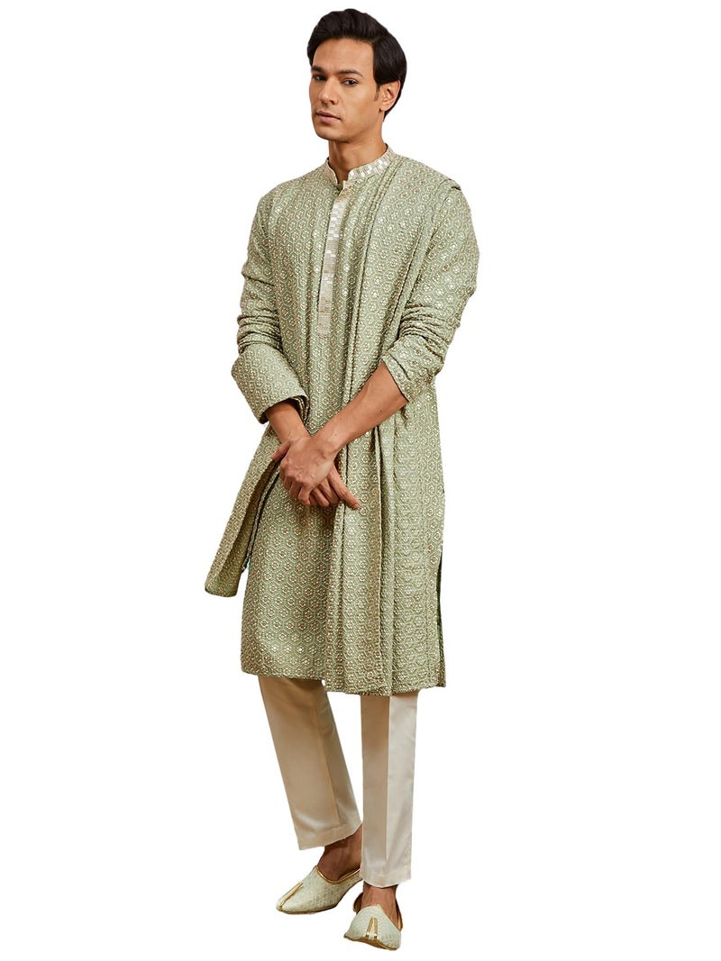 VASTRAMAY Men's Pista Green Rayon Kurta, Pyjama And Dupatta Set (VASMK633PSnPANT536CRnD633PS_36) - Image 1