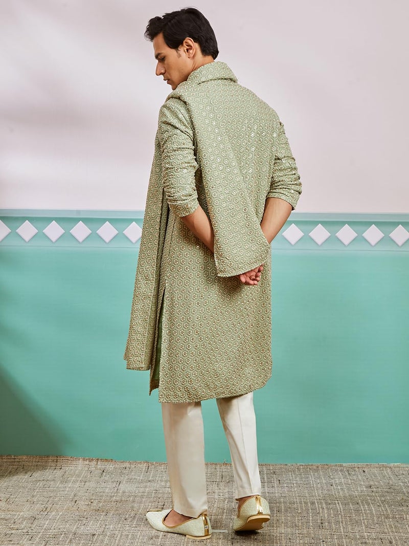 VASTRAMAY Men's Pista Green Rayon Kurta, Pyjama And Dupatta Set (VASMK633PSnPANT536CRnD633PS_36) - Image 5