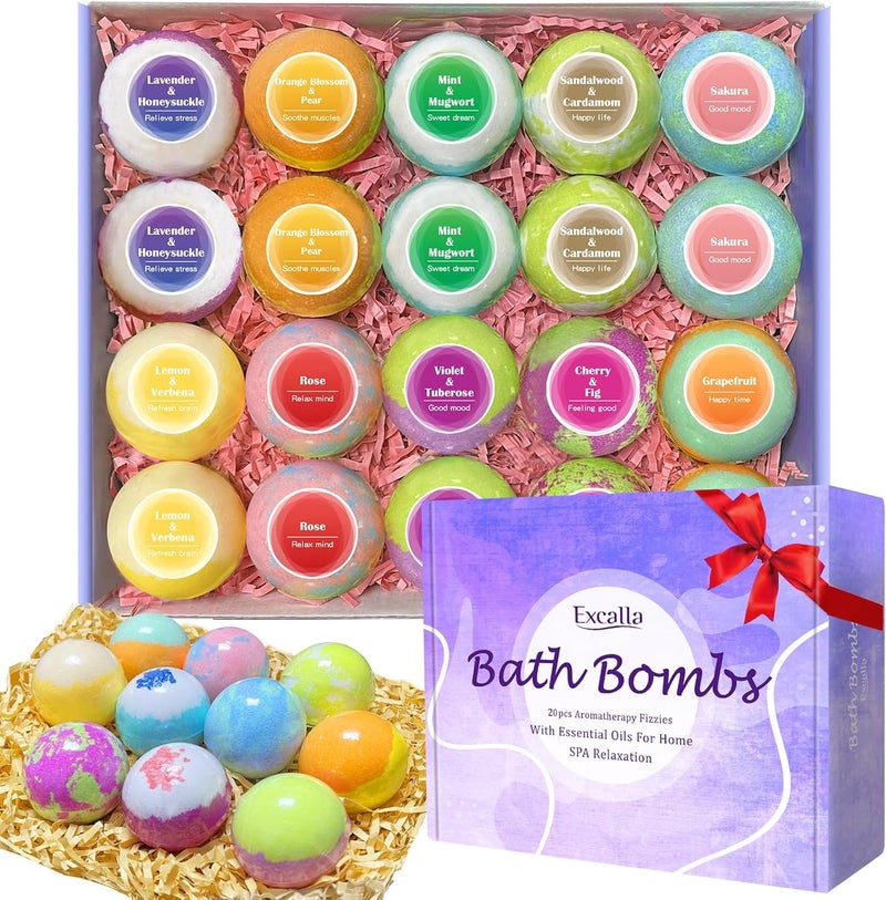 Bath Bombs for Women 20 Pcs Handmade Bubble Bathbombs Gift Set Shea  Coco Butter Dry Skin Moisturize SPA Relaxing Gifts for Women  Men Her Girls Wife Birthday