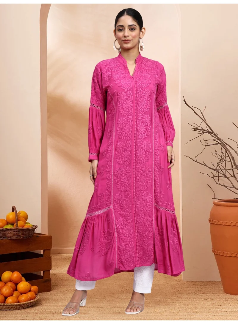 الايا كرتا موسلين مطرز يدويًا بتطريز شيكانكاري للنساء