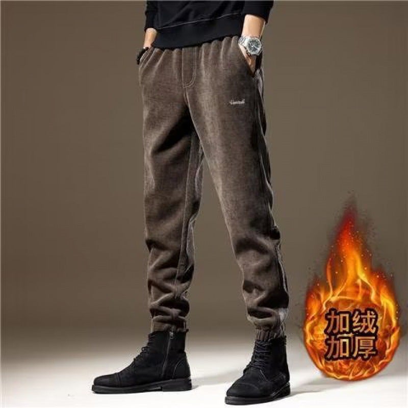 Generic Mens Fashionable Brand Loose fleece-lined Casual Work Pants Mens Winter Fashionable Sports Pants Camel  - Image 1