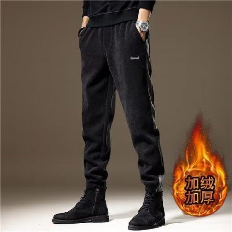 Generic Mens Fashionable Brand Loose fleece-lined Casual Work Pants Mens Winter Fashionable Sports Pants Camel  - Image 2