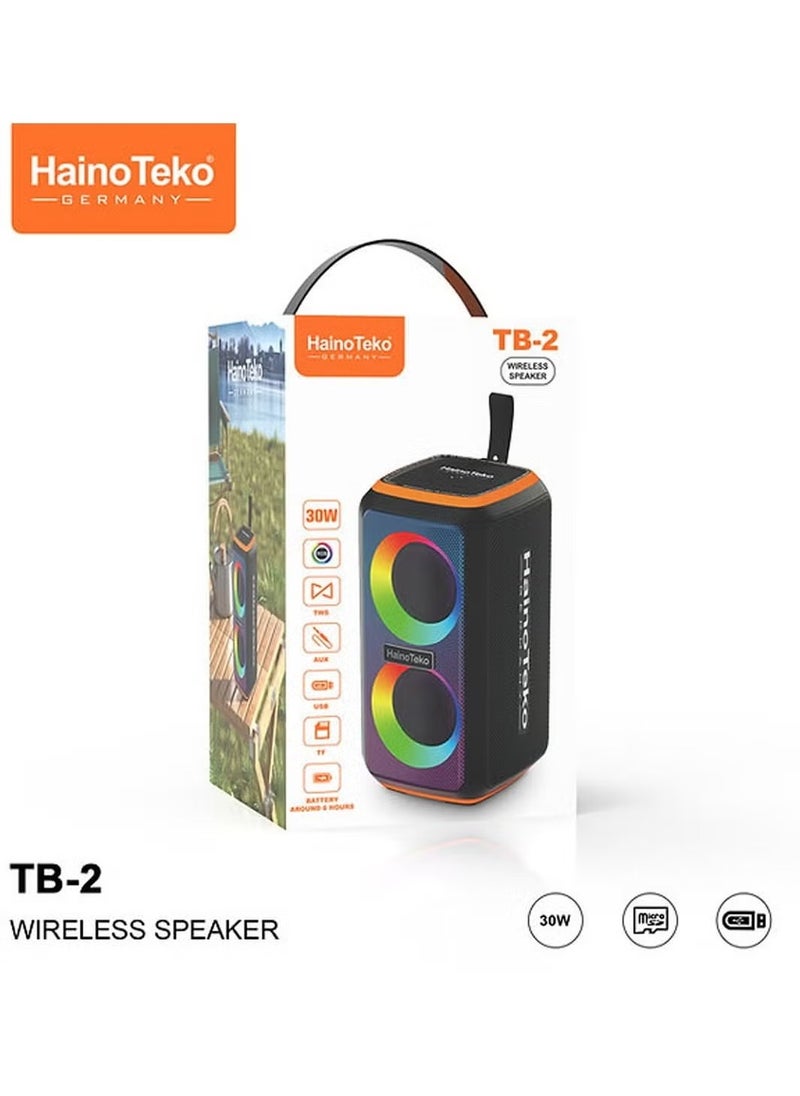 HainoTeko - TB-2 Portable Wireless Bluetooth Speaker with RGB Lighting, 30W Output Power, Multi-Functional Button Control, Compact & Durable Design for Indoor & Outdoor Use - Black - Image 1