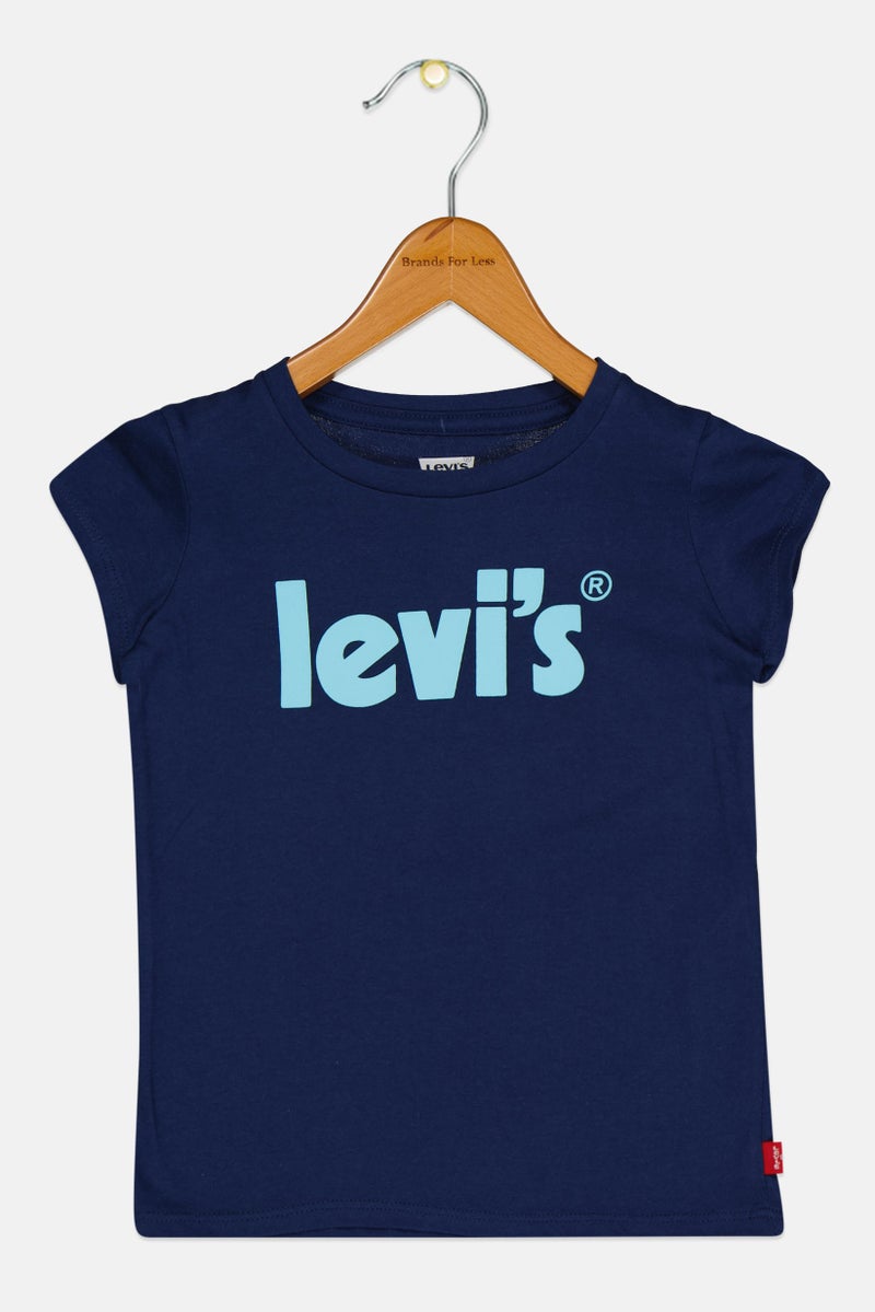 Levi's تي شيرت قصير الأكمام للبنات الصغيرات بشعار العلامة التجارية، أزرق داكن - Image 1