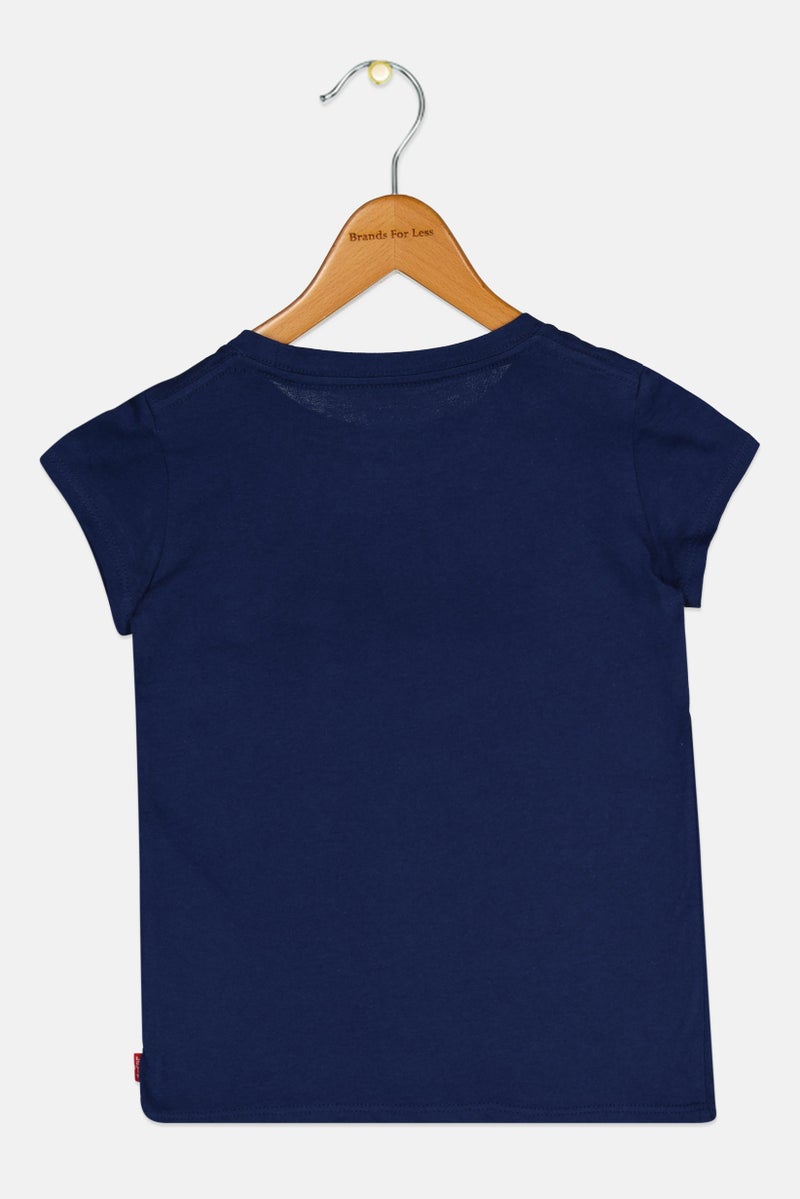 Levi's تي شيرت قصير الأكمام للبنات الصغيرات بشعار العلامة التجارية، أزرق داكن - Image 2