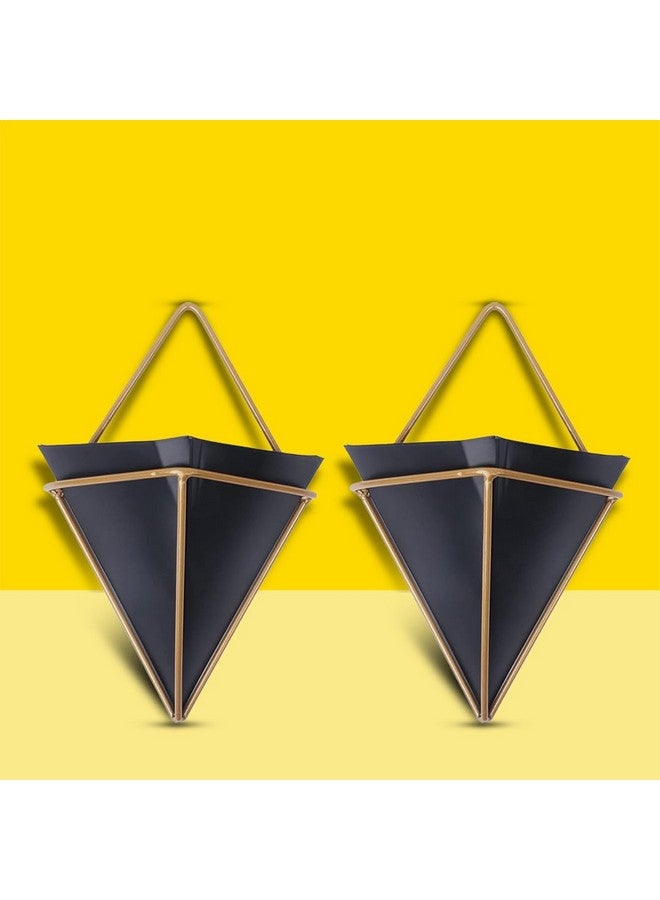Kraft Seeds Kraft Seeds by 10CLUB Hanging Metal Planters (Black, Pack of 2) | Inverted Pyramid-Shaped Pots for Indoor Gardening and Home Decor | Wall Mountable Triangular Planters with Gold Frame - Image 1
