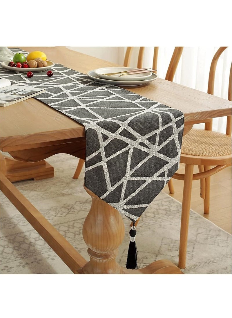 Generic - Black and Grey Linen Table Runner with Tassels, Modern 180cm Long Runner for Coffee Table, Contemporary Holiday Side Table Runner - Image 1
