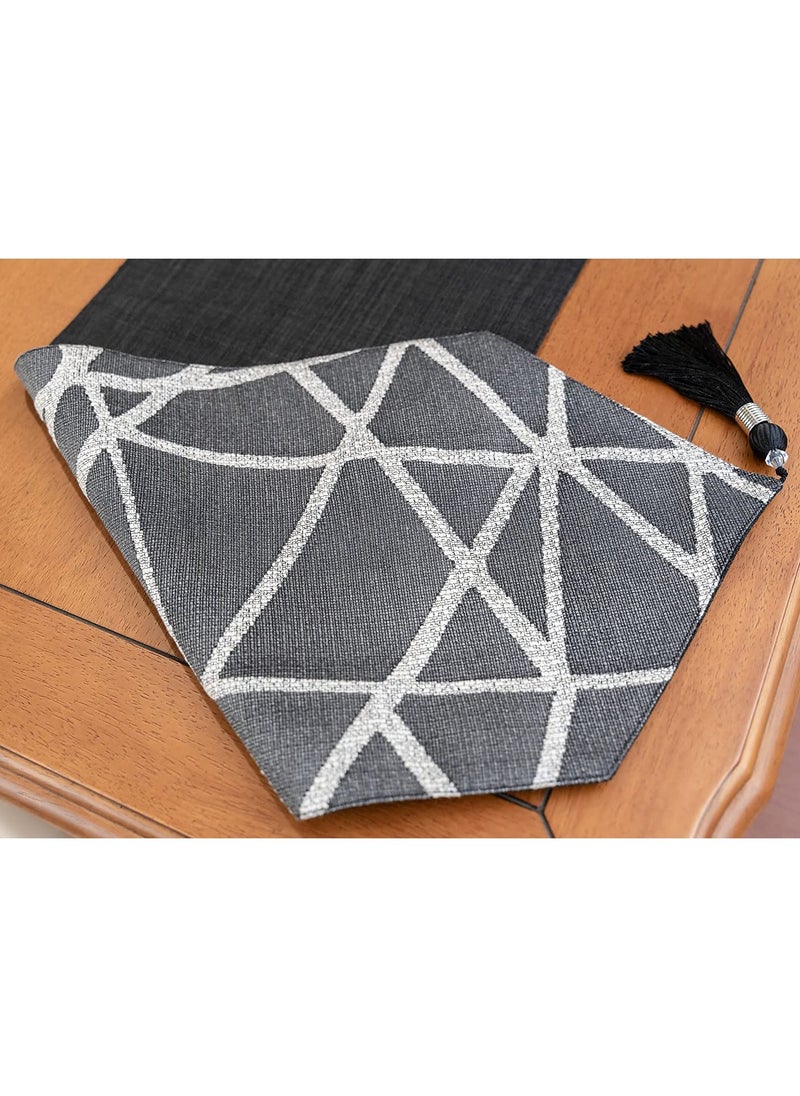 Generic - Black and Grey Linen Table Runner with Tassels, Modern 180cm Long Runner for Coffee Table, Contemporary Holiday Side Table Runner - Image 1