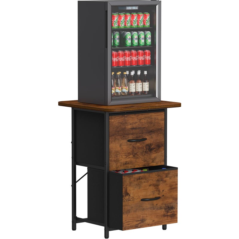 Snughome Mini Fridge Stand with Storage, Mini Fridge Cabinet Small Refrigerator Table Stand with Drawers, Heavy Duty 220 LBS, Compact Beverage Cooler Rack Shelf for Dorm, Apartment, Office Coffee Bar - Image 1