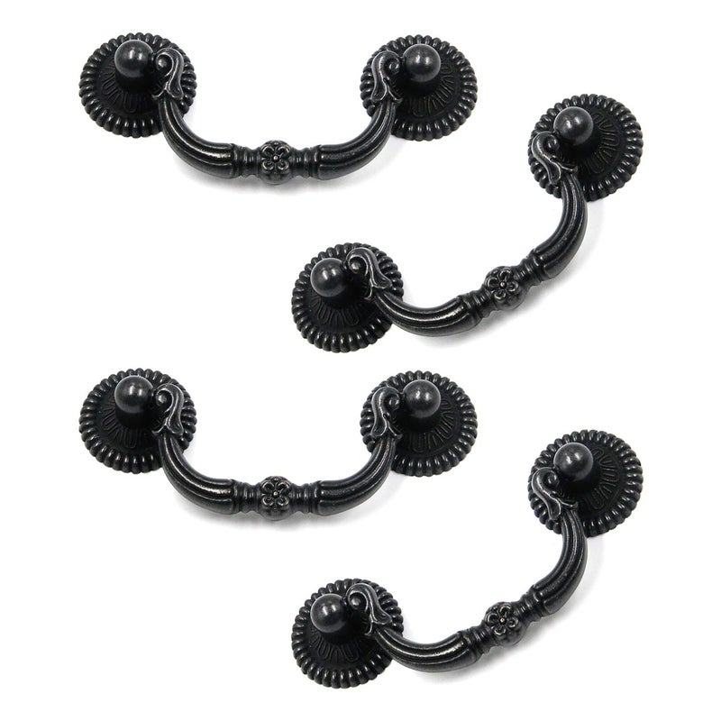 FarBoat 4Pcs Bail Pull Handles Traditional Antique Vintage Hardware for Furniture Cabinet Drawer Dresser Hole Centre 64mm25inch Black