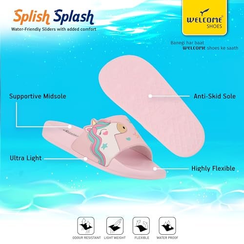 WELCOME Unisex-Child Kids Flip-Flop Soft Comfortable Indoor & Outdoor Slippers Stylish Non-Slip Slide Home Casual Chappals For Boys & Girls, K-FANDOM-PINK_8 - Image 5