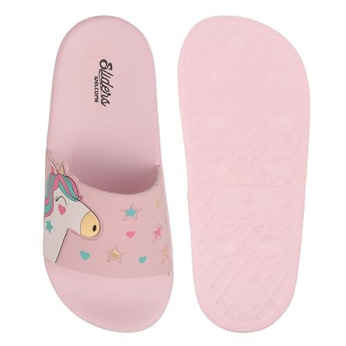 WELCOME Unisex-Child Kids Flip-Flop Soft Comfortable Indoor & Outdoor Slippers Stylish Non-Slip Slide Home Casual Chappals For Boys & Girls, K-FANDOM-PINK_8 - Image 2