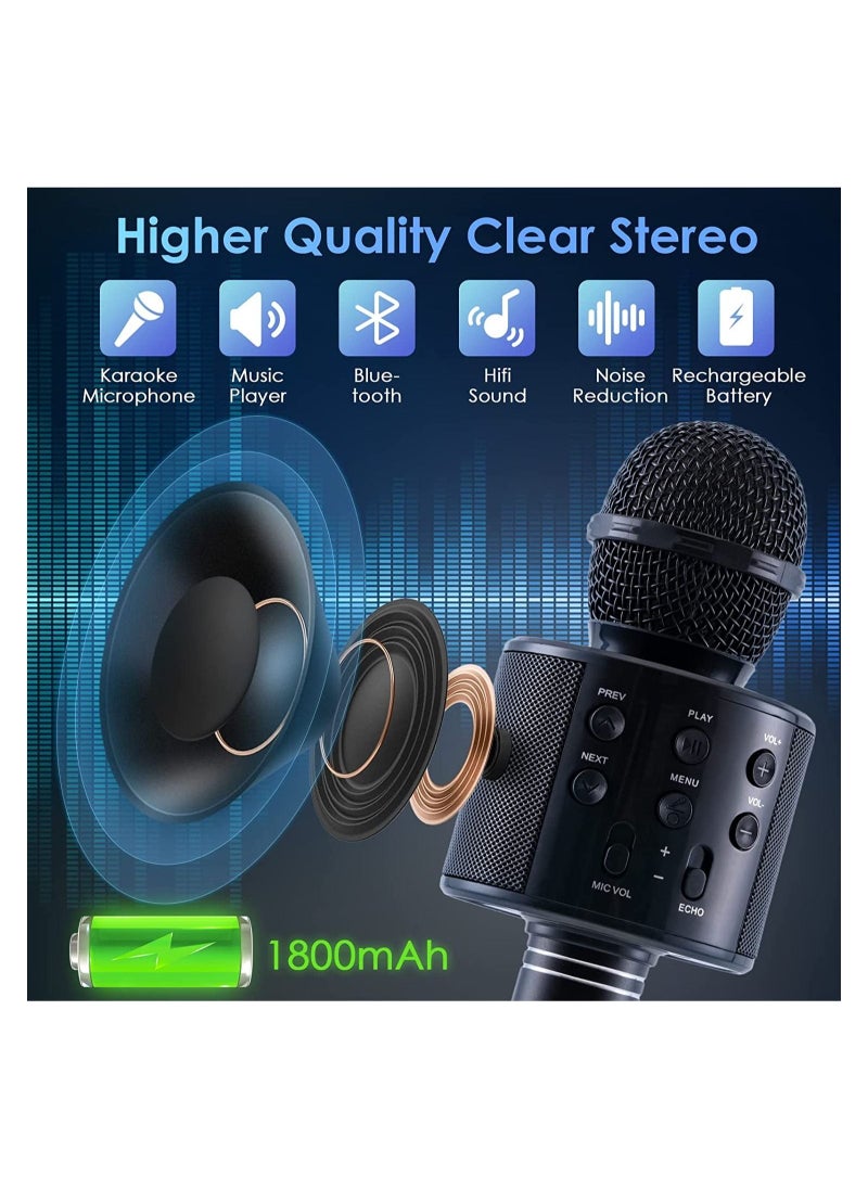 Generic - Portable Bluetooth Karaoke Microphone, 3 in 1 Handheld Singing Mic Speaker for Children (Black) - Image 1