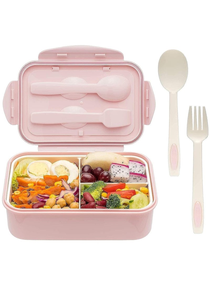 YumLock YumLock Bento Box, 1.4L Leakproof 3-Compartment Lunch Box for Kids and Adults with Spoon and Fork, Pink  - Image 1