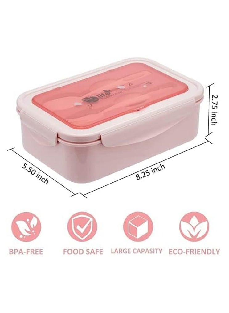 YumLock YumLock Bento Box, 1.4L Leakproof 3-Compartment Lunch Box for Kids and Adults with Spoon and Fork, Pink  - Image 3