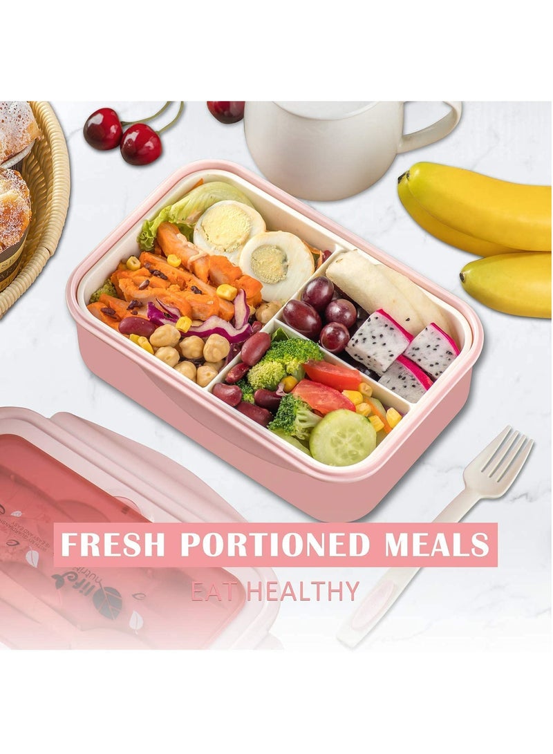 YumLock YumLock Bento Box, 1.4L Leakproof 3-Compartment Lunch Box for Kids and Adults with Spoon and Fork, Pink  - Image 2
