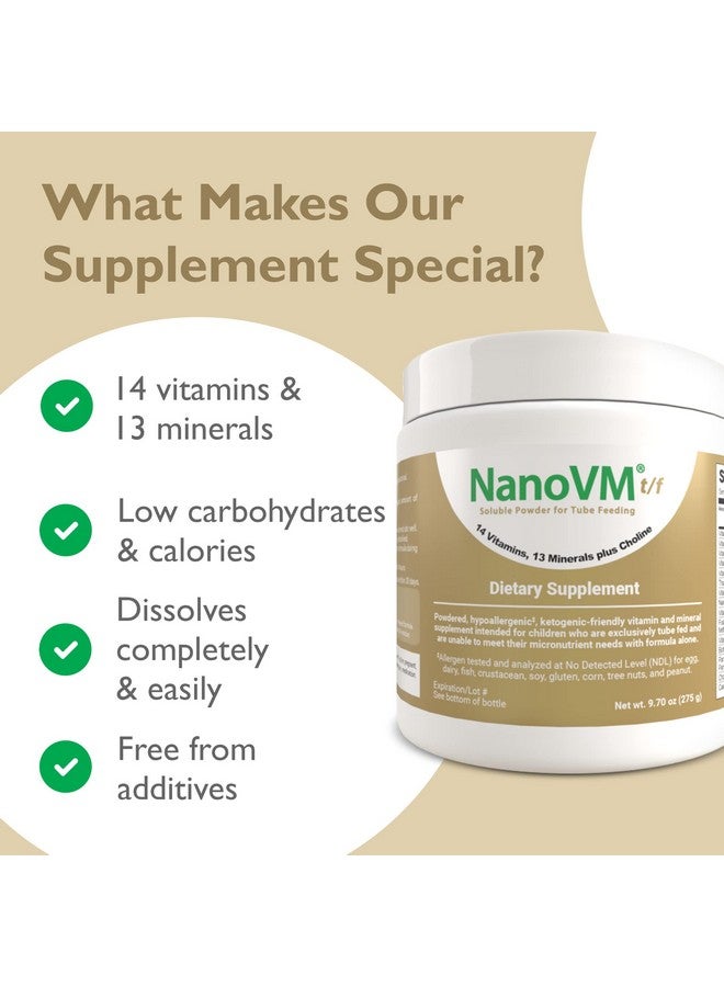NanoVM t/f, Dietary Supplement for Tube Feeding, Allergen-Free Kids Multivitamin, Unflavored Vitamin Powder with 14 Vitamins & 13 Minerals, Low-Carb Kids Vitamins, 275g - Solace Nutrition - Image 4
