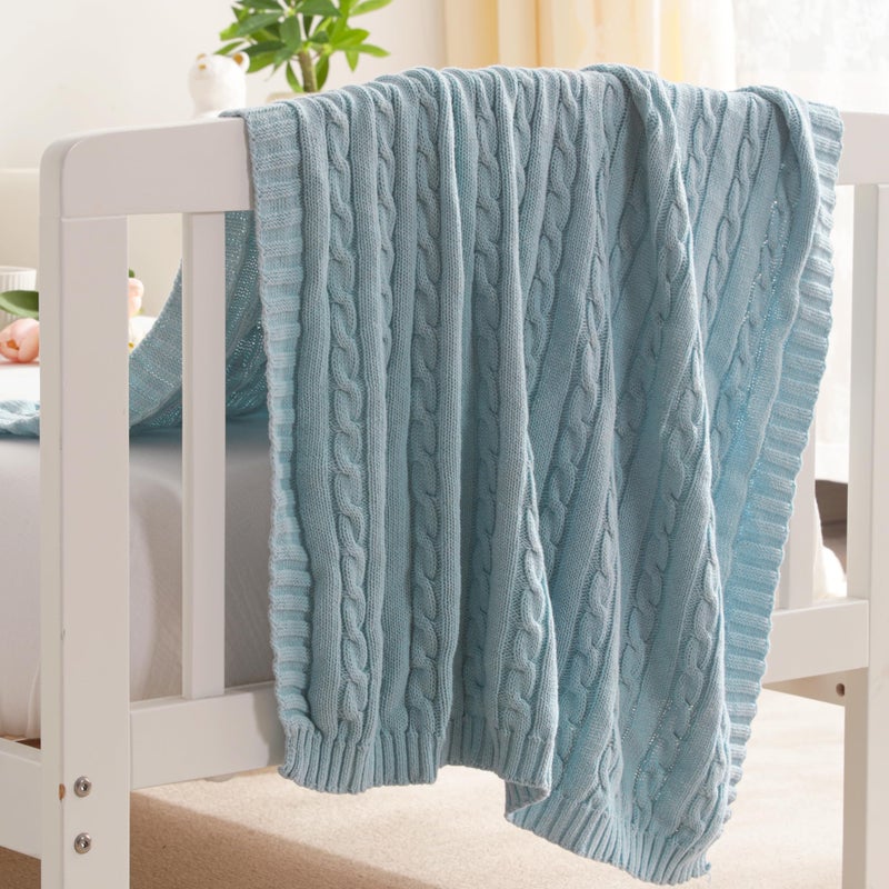 NTBAY 100% Pure Cotton Cable Knit Toddler Blanket, Super Soft Warm Breathable 30x40 Baby Blanket for Crib, Stroller, Nursery, Travel, Newborn, 30x40 Inches, Baby Blue - Image 1