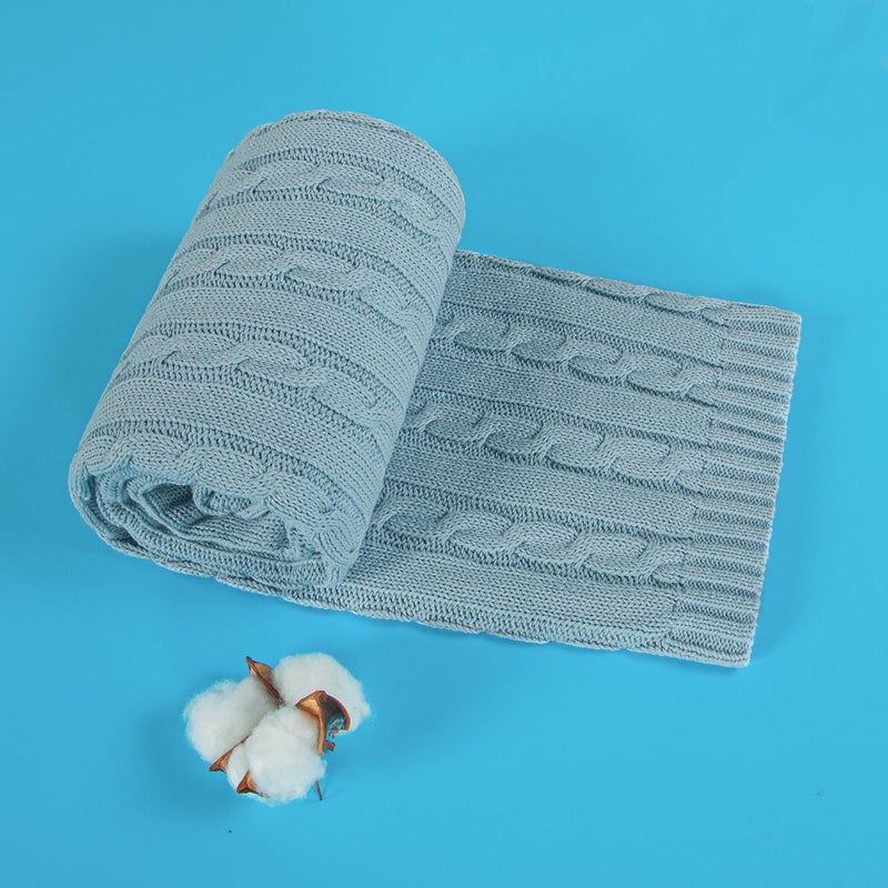 NTBAY 100% Pure Cotton Cable Knit Toddler Blanket, Super Soft Warm Breathable 30x40 Baby Blanket for Crib, Stroller, Nursery, Travel, Newborn, 30x40 Inches, Baby Blue - Image 5