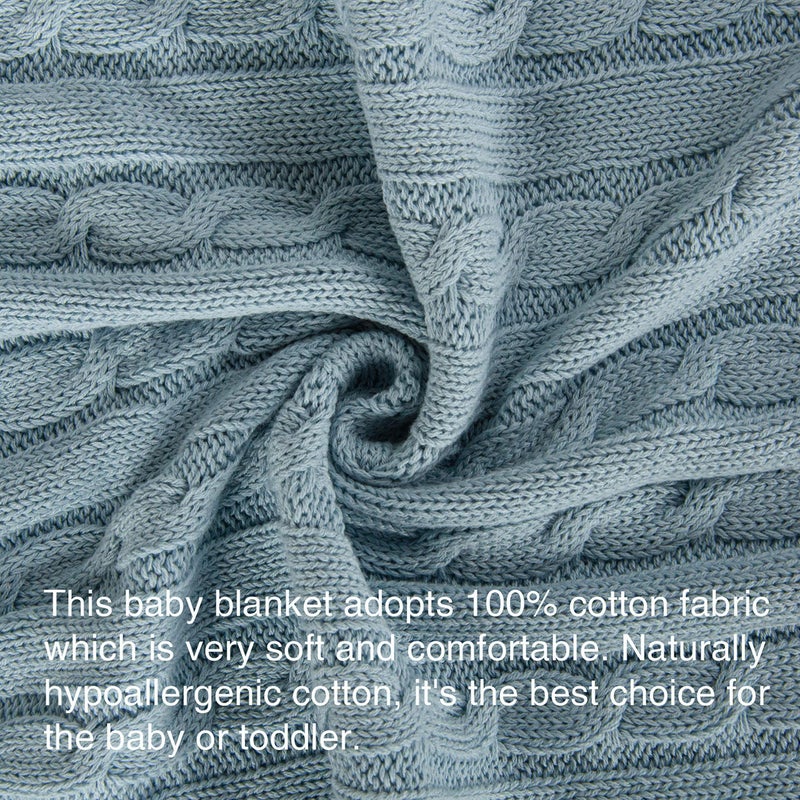 NTBAY 100% Pure Cotton Cable Knit Toddler Blanket, Super Soft Warm Breathable 30x40 Baby Blanket for Crib, Stroller, Nursery, Travel, Newborn, 30x40 Inches, Baby Blue - Image 2