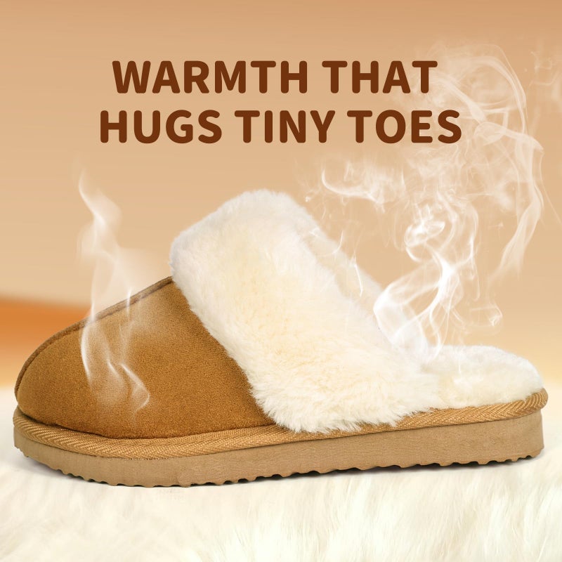 OOW Kids Slippers Girls Boys Fuzzy Memory Foam House Slippers Winter Warm Plush Lined Home Shoes Soft Bedroom Indoor Outdoor Chestnut Size 3 - Image 4