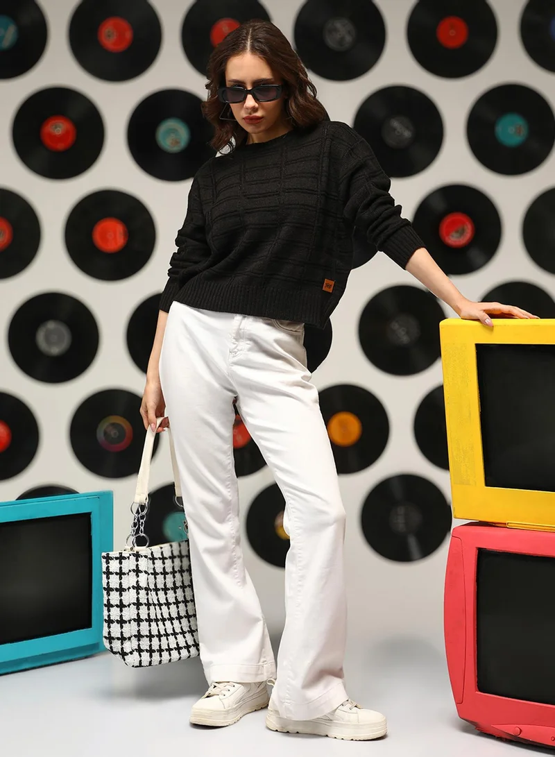Pinacolada  Women's Onyx Black Geometric-Textured Pullover Sweater for Women | Best Price UAE