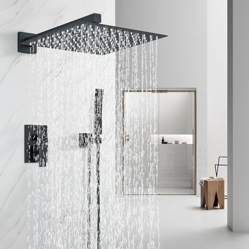 Ackwave Shower Faucet Matte Black Shower System with 12 Inches Rain Shower Head and Handheld Spray Bathroom Luxury Rain Shower Faucet Set Complete Wall Mounted - Image 2