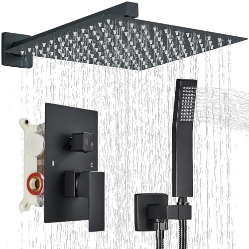 Ackwave Shower Faucet Matte Black Shower System with 12 Inches Rain Shower Head and Handheld Spray Bathroom Luxury Rain Shower Faucet Set Complete Wall Mounted - Image 1