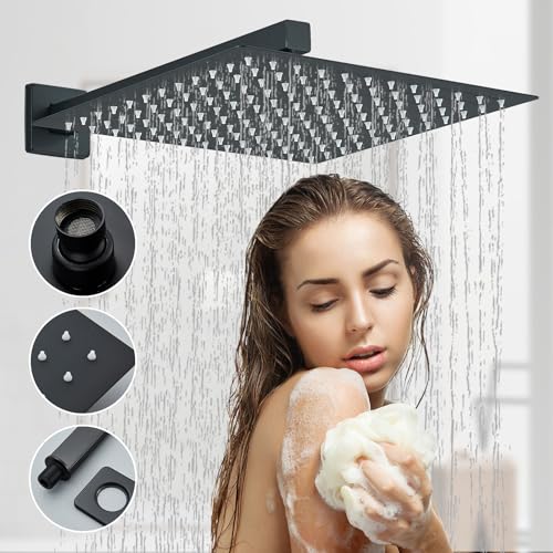 Ackwave Shower Faucet Matte Black Shower System with 12 Inches Rain Shower Head and Handheld Spray Bathroom Luxury Rain Shower Faucet Set Complete Wall Mounted - Image 3