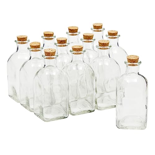 Juvale 12-Pack Mini Glass Bottles with Cork Lids - 4 oz Clear Vintage Square - Wedding Decor & Party Favors - Potion Bottles with Cork & Mini Glass Jars with Lids - Image 1