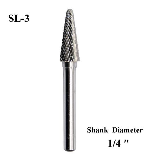 Asieg Tool SL-3 Tungsten Carbide Burr Rotary File Taper Shape with Radius End Double Cut with 1/4" Shank for Die Grinder Drill Bit - Image 2